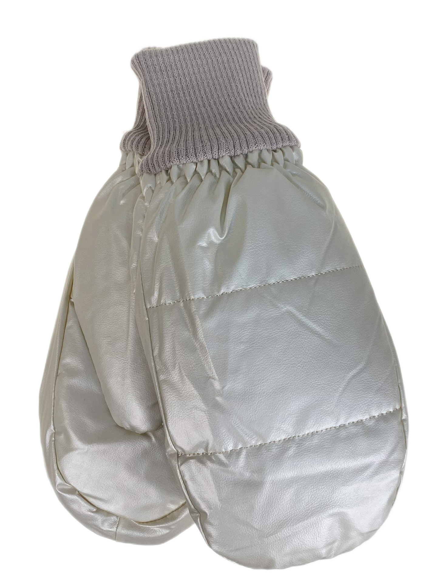 На фото 1 - Зимние женские варежки с подкладом из искусственного меха, цвет молочный