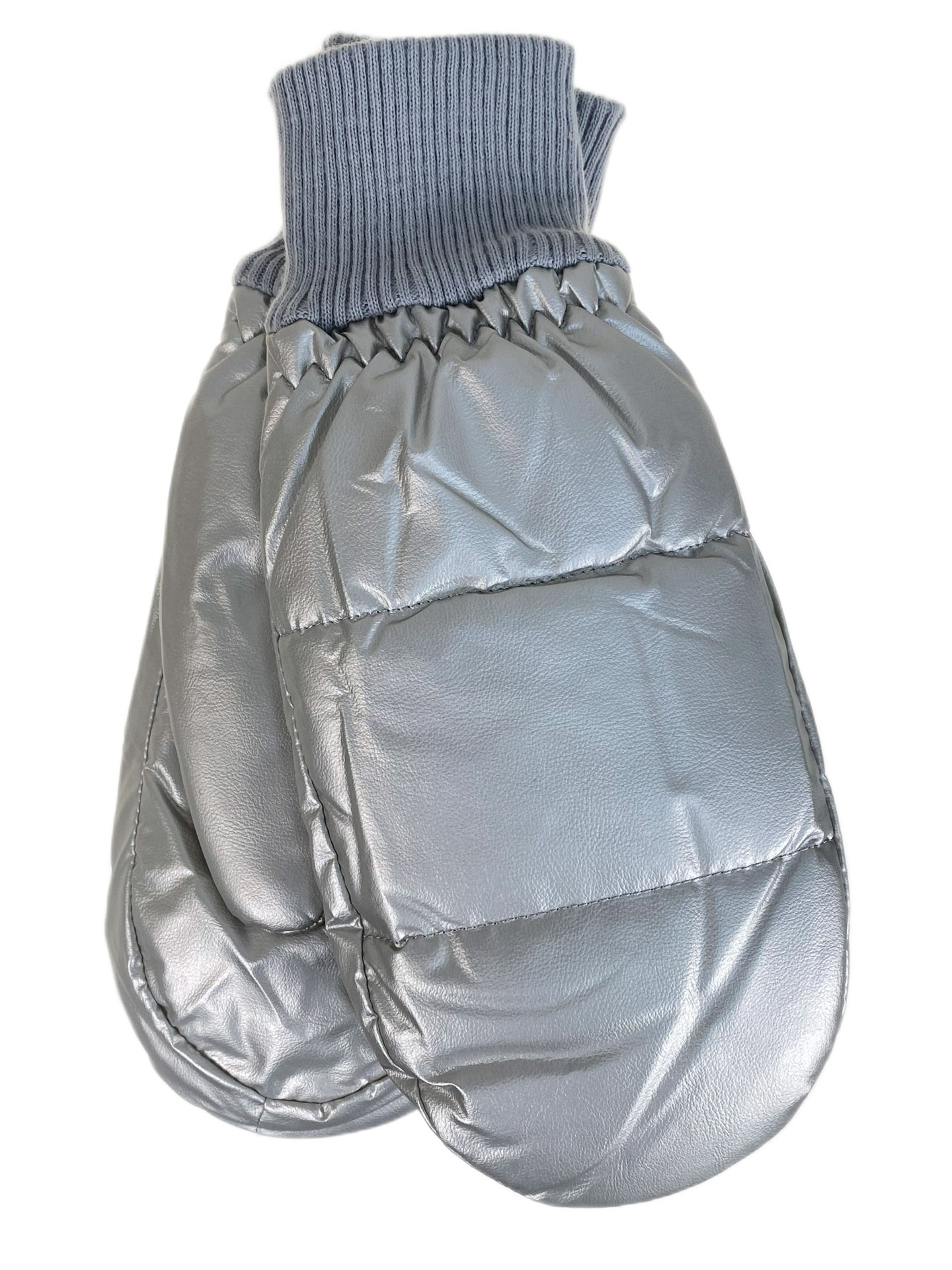 На фото 1 - Зимние женские варежки с подкладом из искусственного меха, цвет серебро