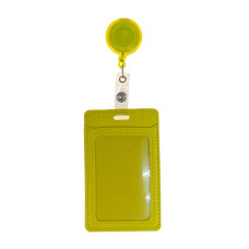 На фото 1 - Бейдж с лентой на рулетке вертикальный, цвет желтый