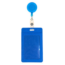 На фото 1 - Бейдж с лентой на рулетке вертикальный, цвет голубой