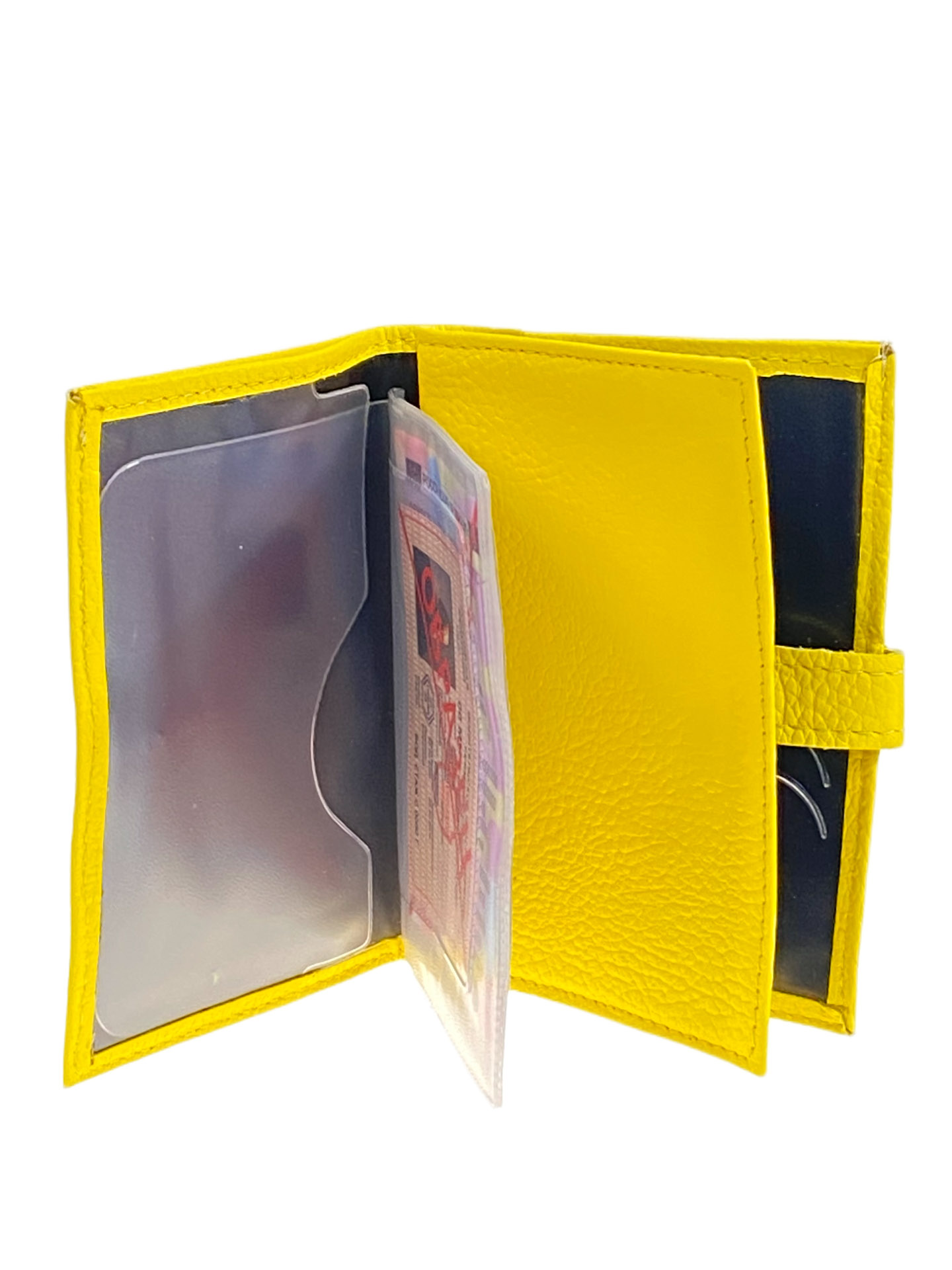 На фото 2 - Обложка для паспорта и автодокументов из натуральной кожи, цвет желтый