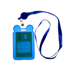 На фото 2 - Бейдж для пропуска с рулеткой и лентой, цвет синий