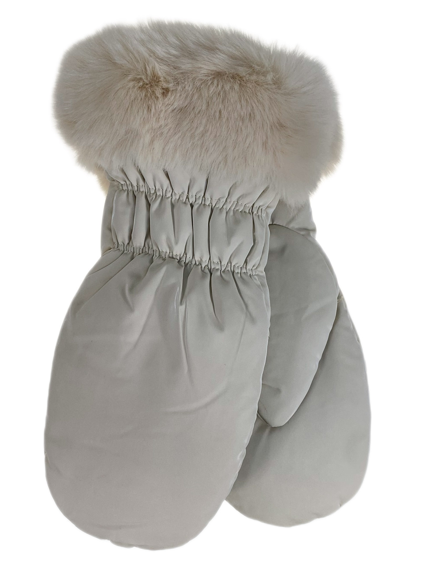 На фото 1 - Зимние женские варежки с подкладом из искусственного меха, цвет молочный