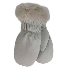 На фото 1 - Зимние женские варежки с подкладом из искусственного меха, цвет молочный