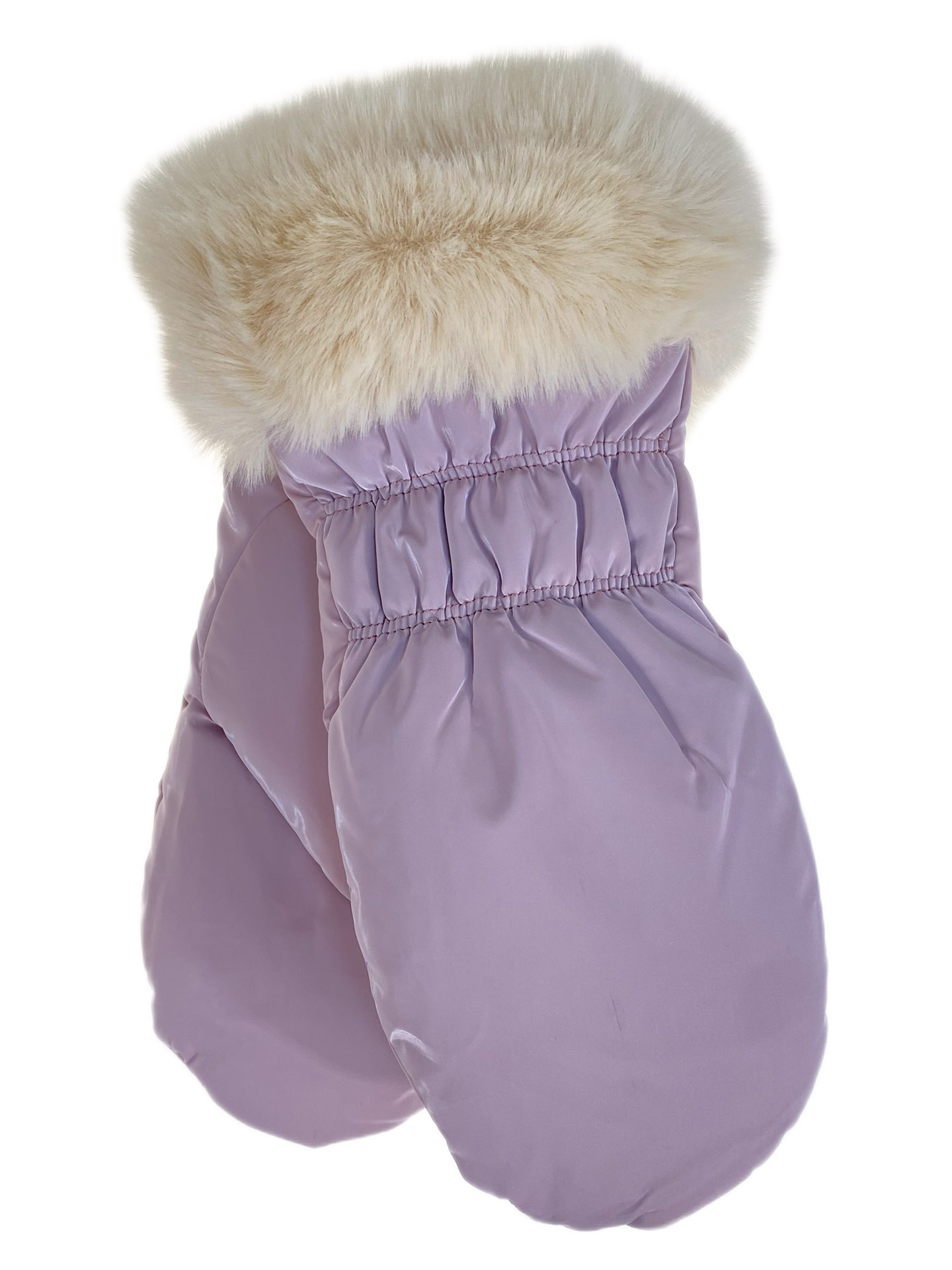 На фото 1 - Зимние женские варежки с подкладом из искусственного меха, цвет фиолетовый