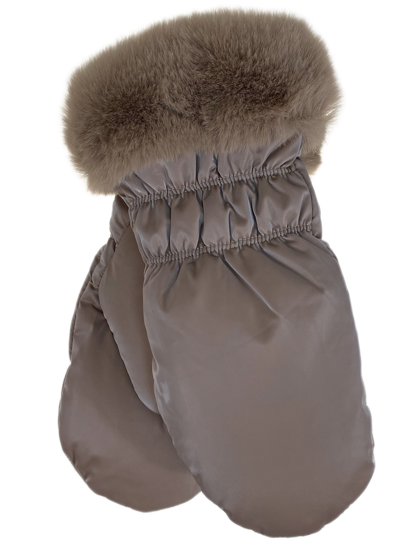 На фото 1 - Зимние женские варежки с подкладом из искусственного меха, цвет коричневый