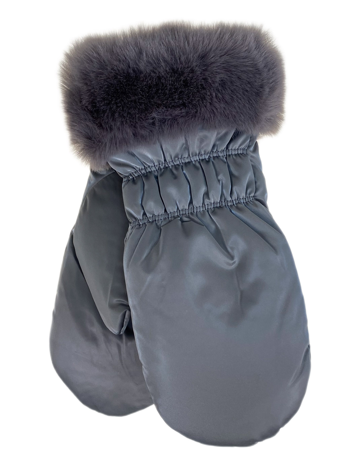 На фото 1 - Зимние женские варежки с подкладом из искусственного меха, цвет серый