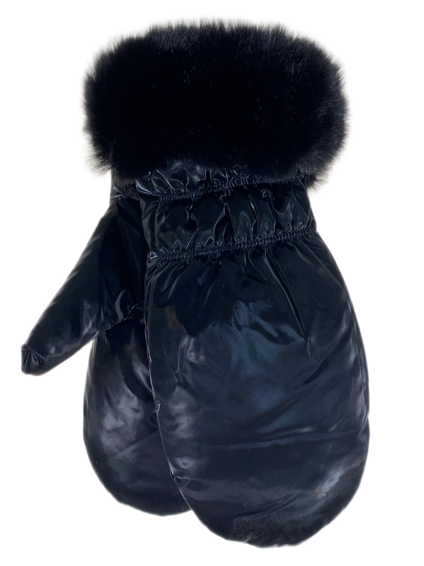 На фото 1 - Зимние женские варежки с подкладом из искусственного меха, цвет черный