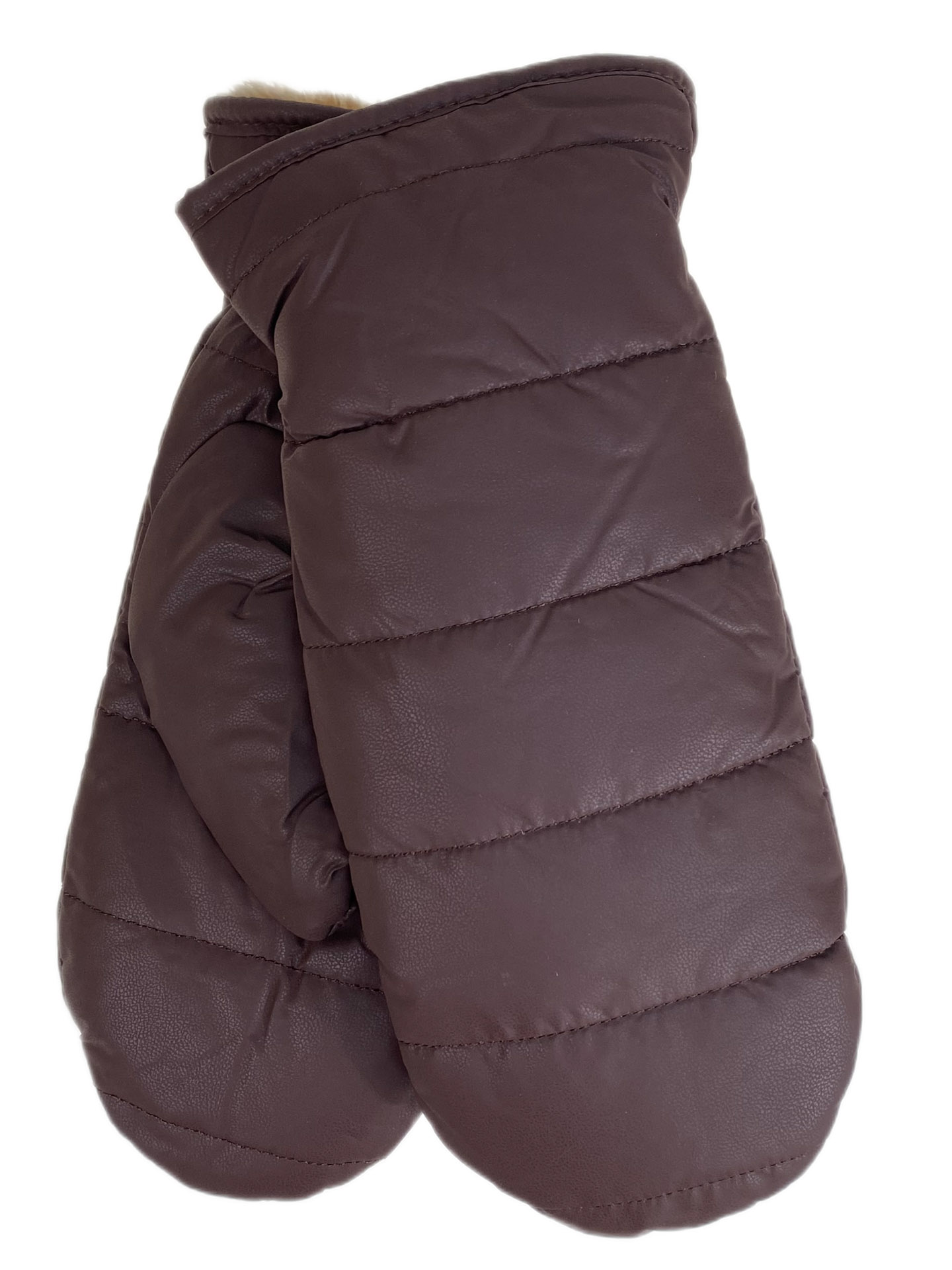 На фото 1 - Зимние женские варежки с подкладом из искусственного меха, цвет коричневый