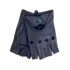 На фото 1 - Перчатки - митенки без пальцев демисезонные, из натуральной кожи, цвет черный