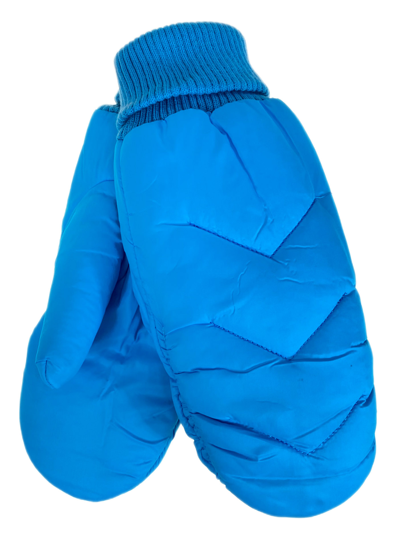 На фото 1 - Зимние женские варежки с подкладом из искусственного меха, цвет голубой