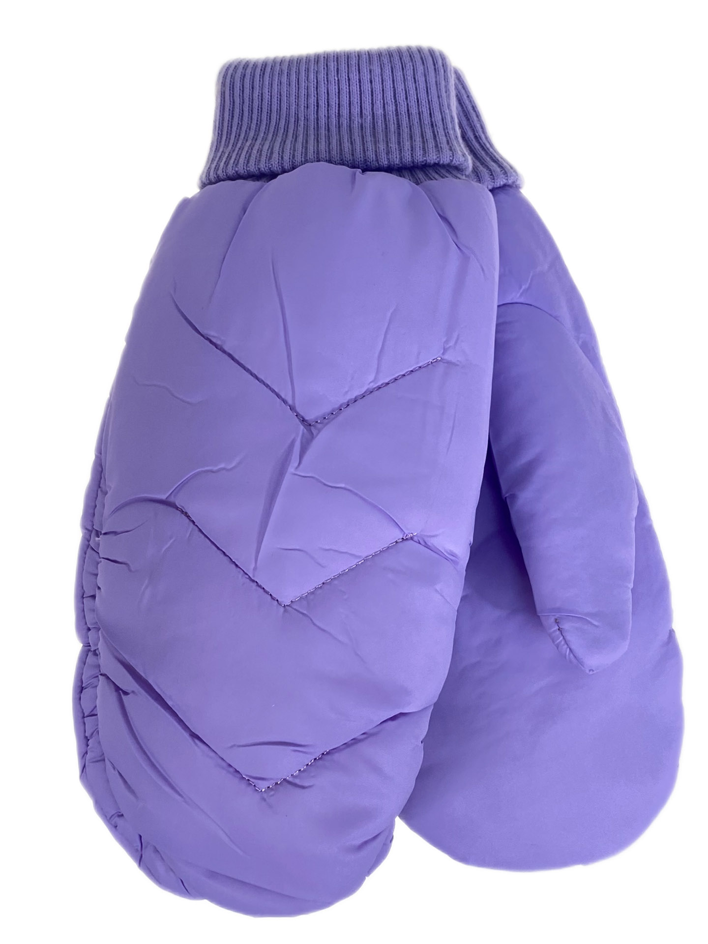 На фото 1 - Зимние женские варежки с подкладом из искусственного меха, цвет сиреневый