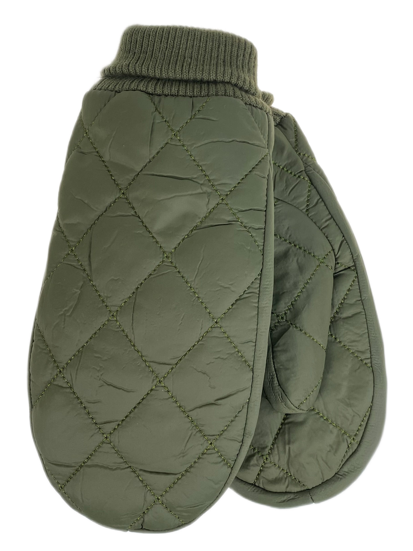 На фото 1 - Зимние женские варежки с подкладом из искусственного меха, цвет зеленый