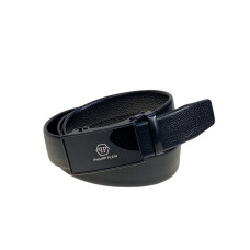 На фото 1 -  Ремень мужской с автоматической пряжкой из искусственной кожи, цвет черный