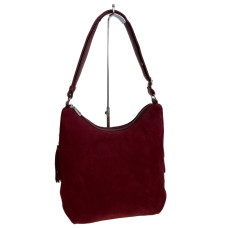 На фото 1 - Женская сумка из натуральной замши и искусственной кожи, цвет бордовый