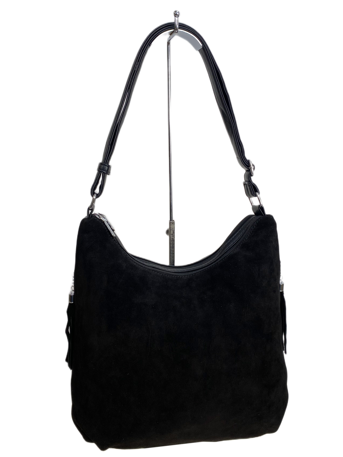 На фото 1 - Женская сумка из натуральной замши и  искусственной кожи, цвет черный