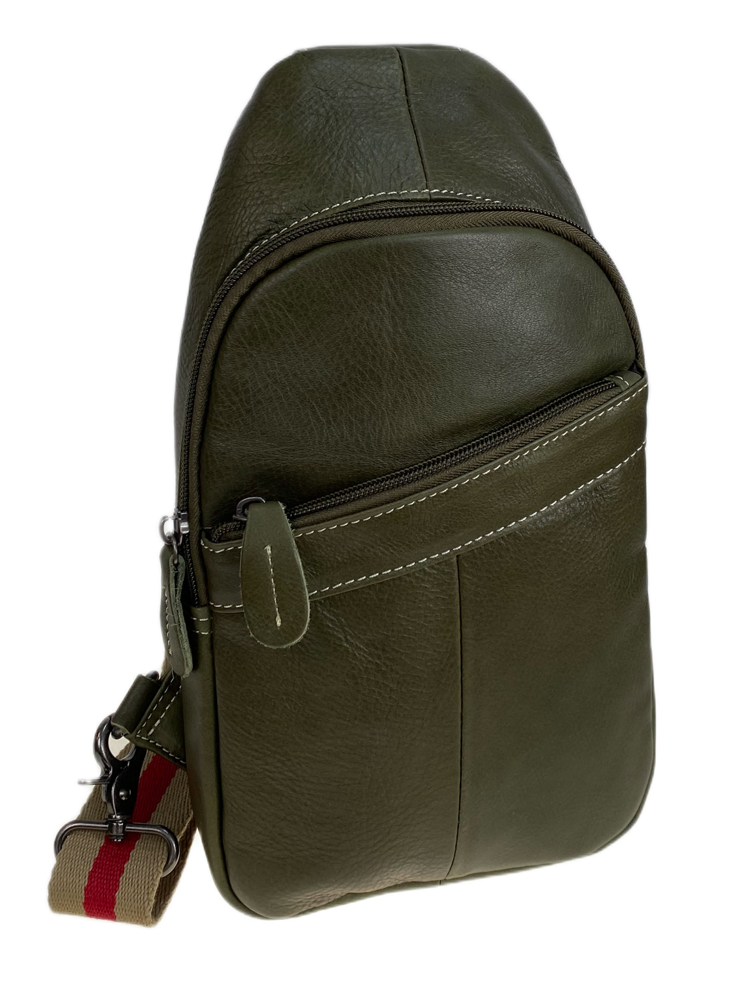 На фото 1 - Сумка мужская через плечо из натуральной кожи, цвет зеленый