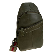 На фото 1 - Сумка мужская через плечо из натуральной кожи, цвет зеленый