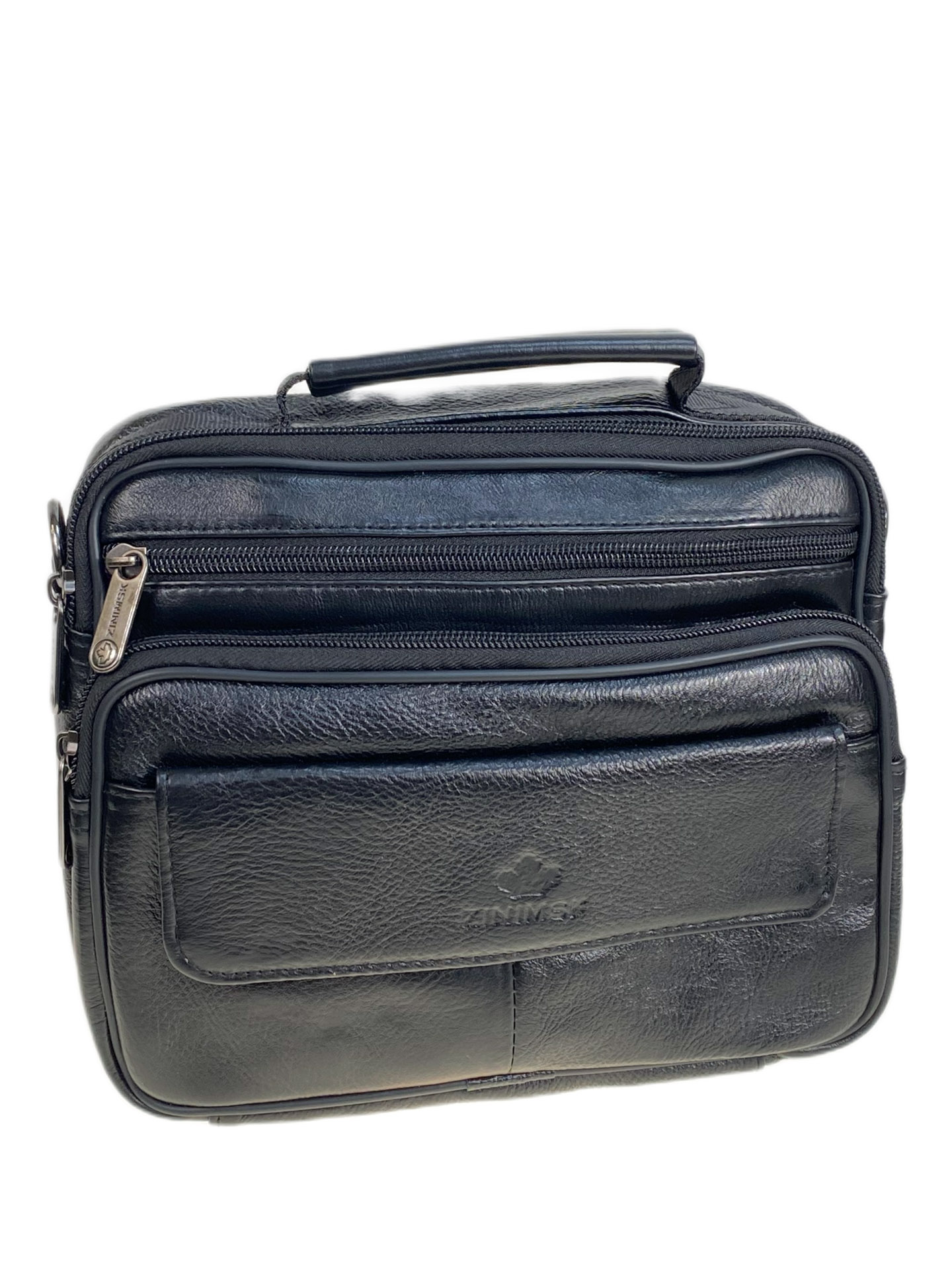 На фото 1 - Сумка мужская из натуральной кожи, цвет черный