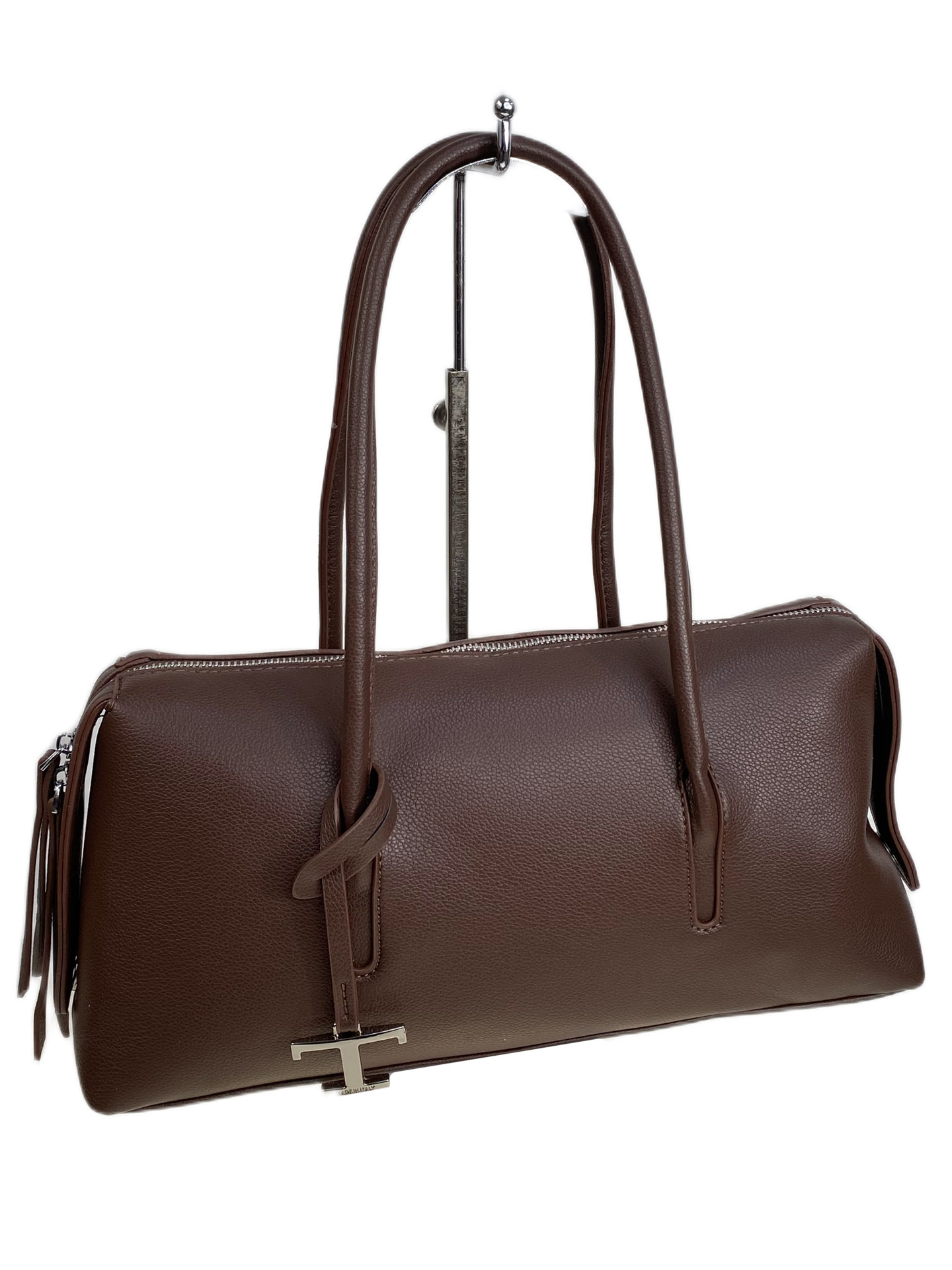 На фото 1 - Женская сумка из искусственной кожи, цвет шоколад