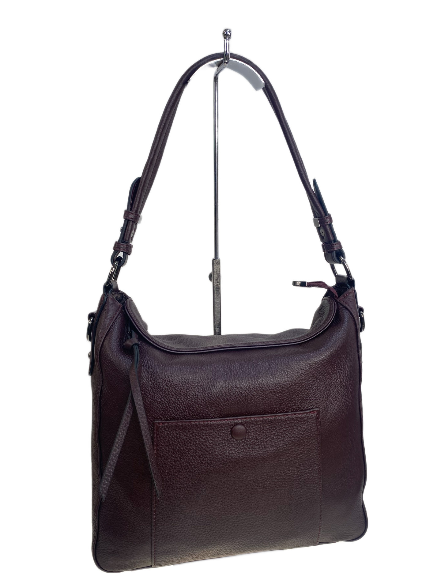 На фото 1 - Женская сумка из натуральной кожи, цвет баклажан