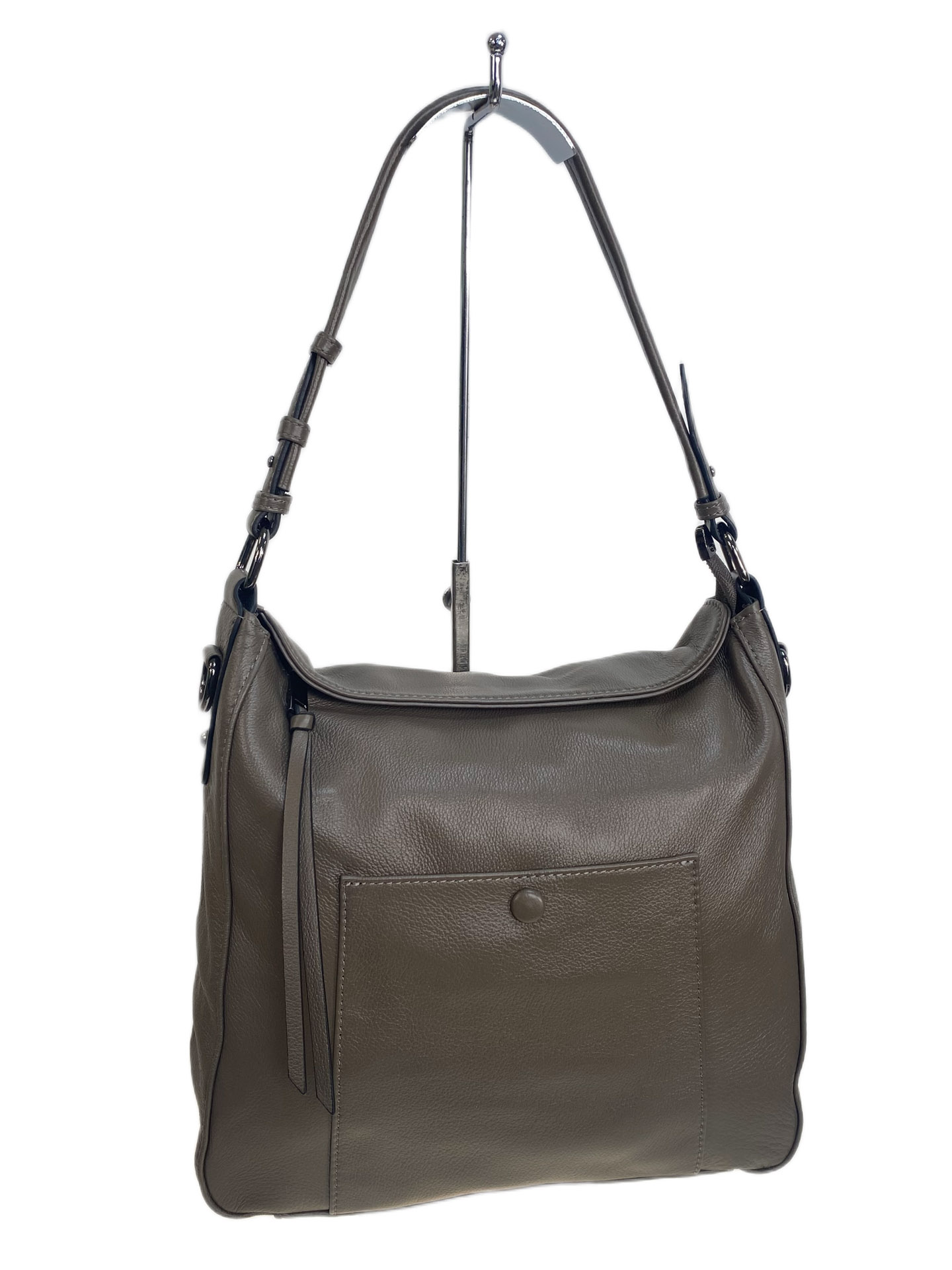 На фото 1 - Женская сумка из натуральной кожи, цвет серый