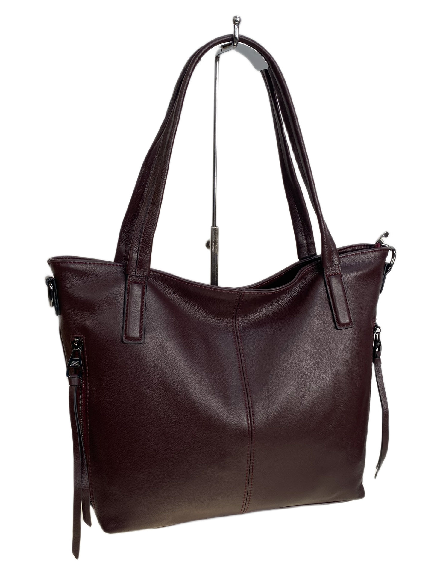 На фото 1 - Женская сумка из натуральной кожи, цвет  бордовый