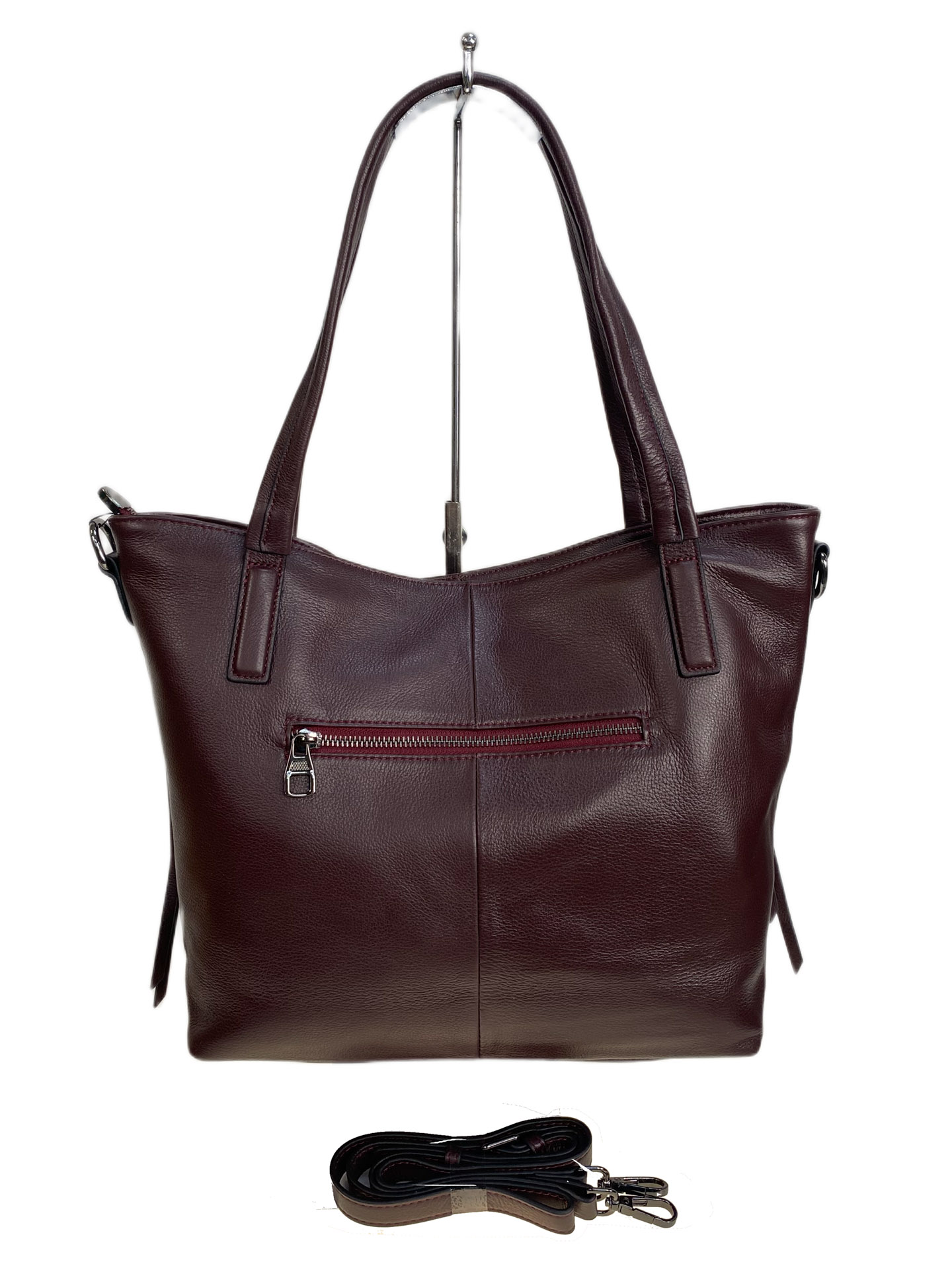 На фото 2 - Женская сумка из натуральной кожи, цвет  бордовый