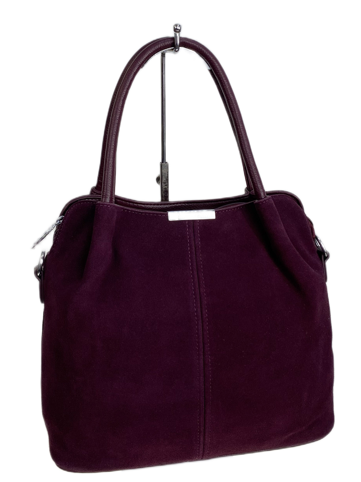 На фото 1 - Женская сумка из искусственной кожи и натуральной замши, цвет бордовый