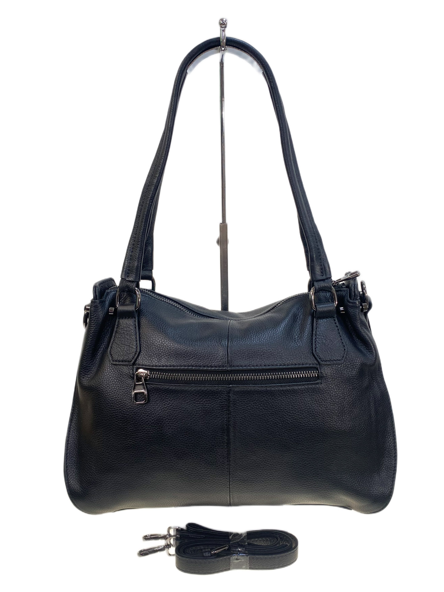 На фото 2 - Женская сумка из натуральной кожи, цвет черный