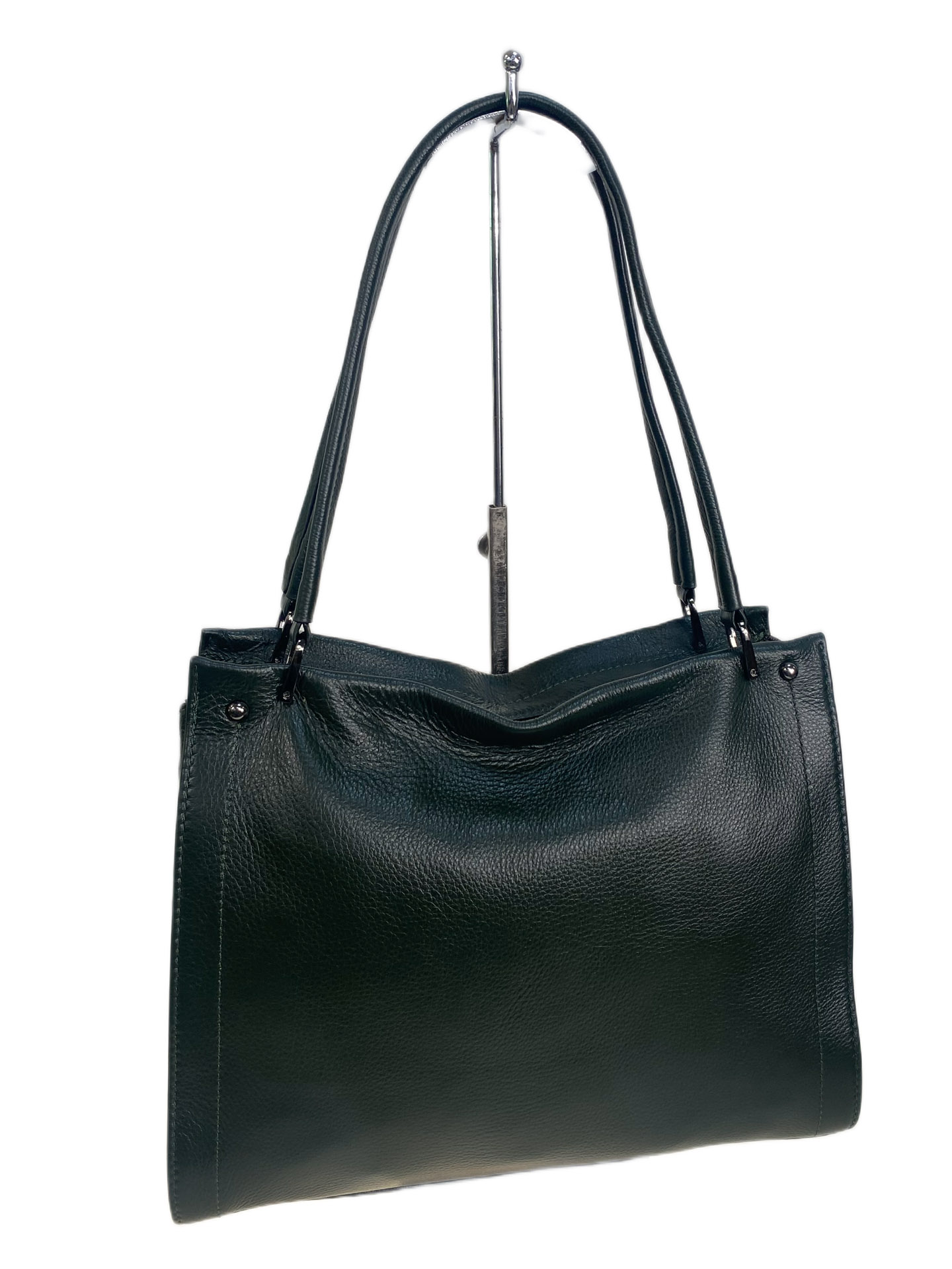 На фото 1 - Женская сумка из натуральной кожи, цвет  зеленый