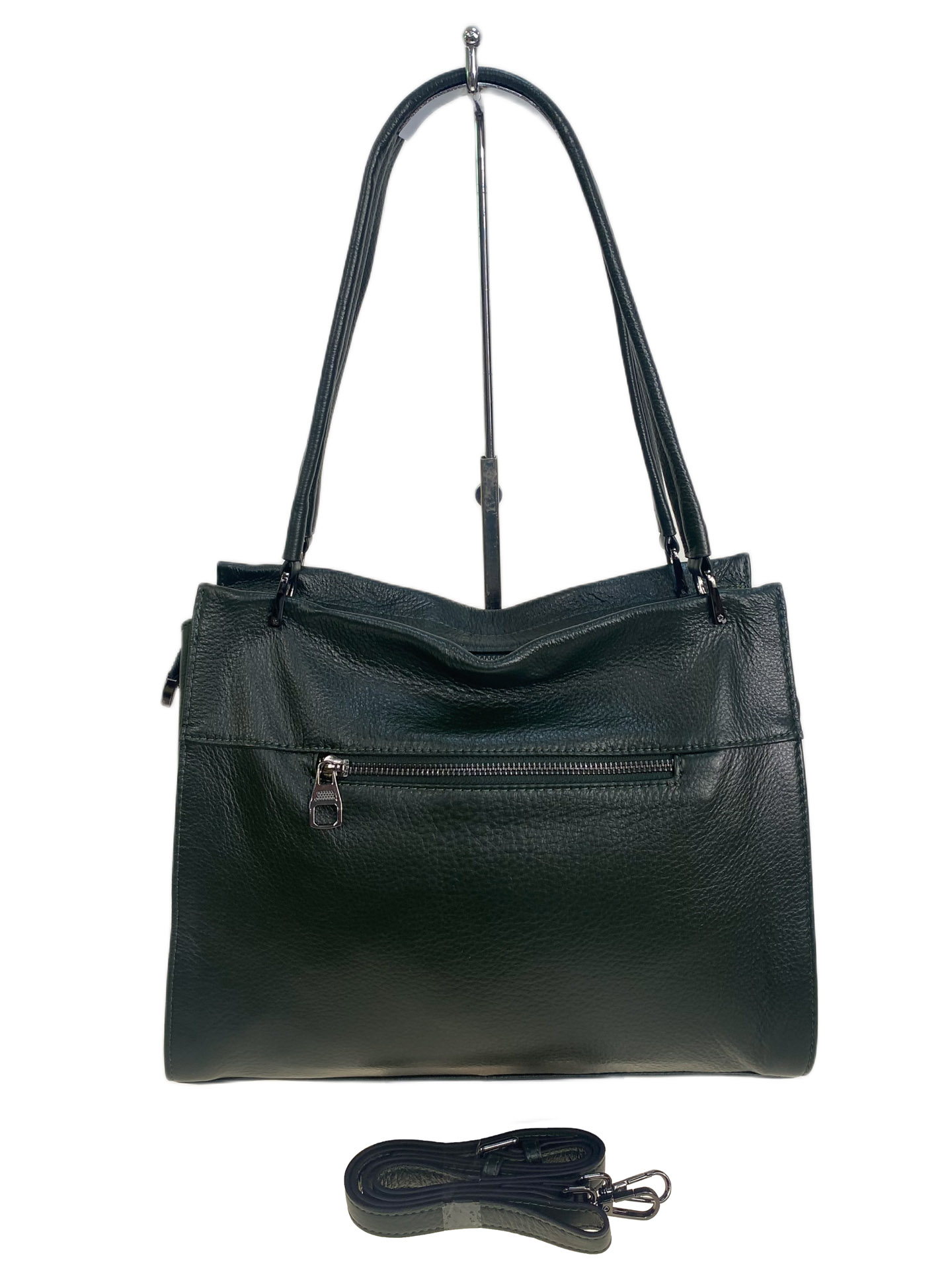 На фото 2 - Женская сумка из натуральной кожи, цвет  зеленый