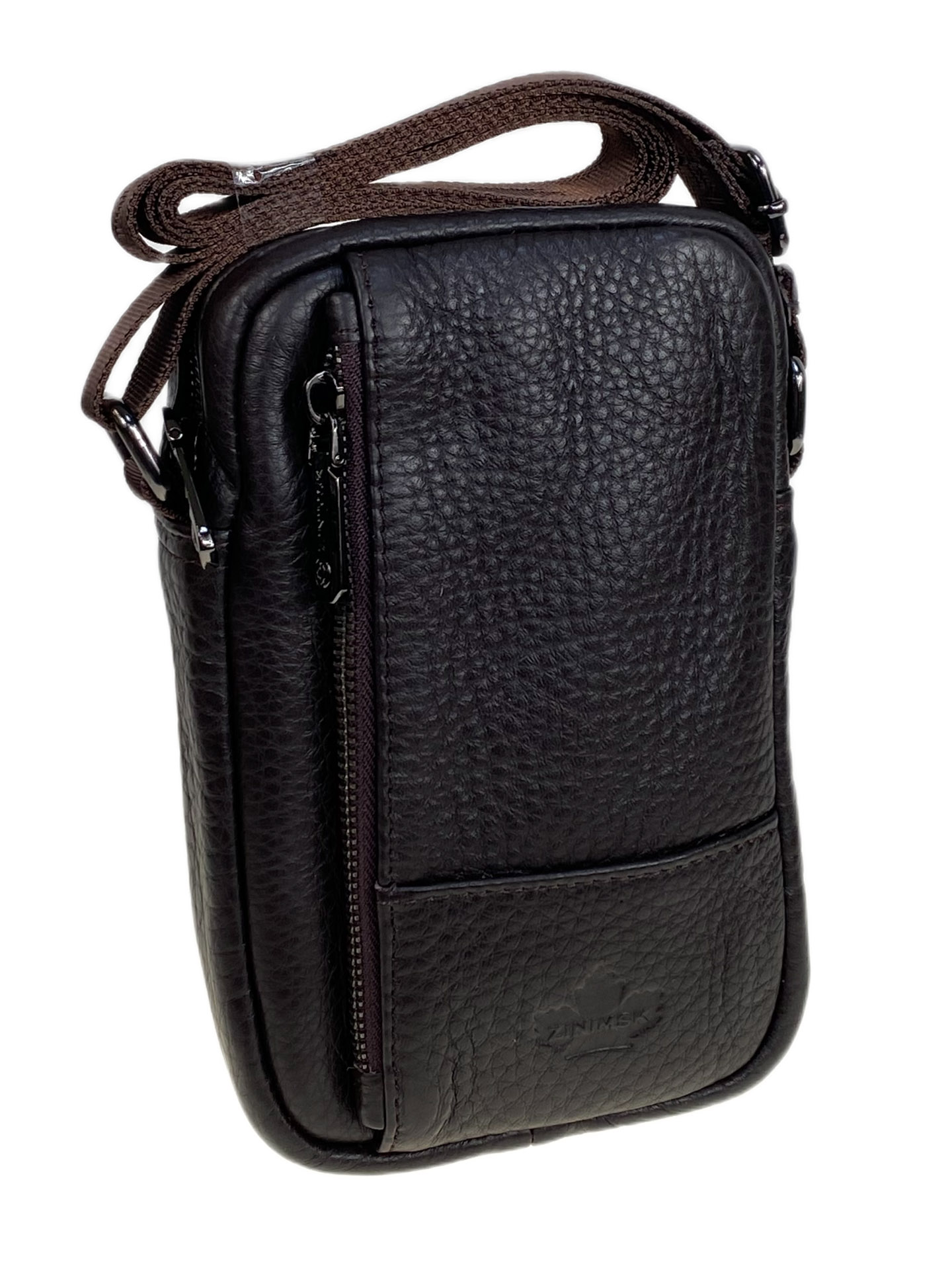 На фото 1 - Сумка мужская из натуральной кожи, цвет коричневый