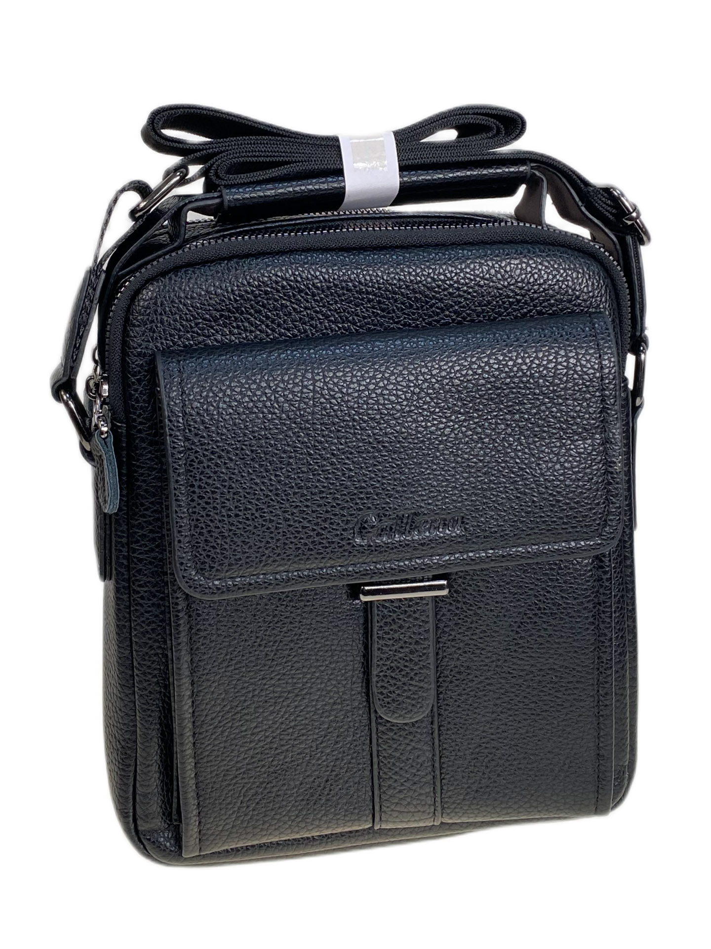 На фото 1 - Сумка мужская из искусственной кожи, цвет черный