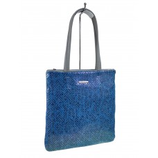 На фото 1 - Женская сумка шоппер из текстиля и искусственной кожи,  цвет синий