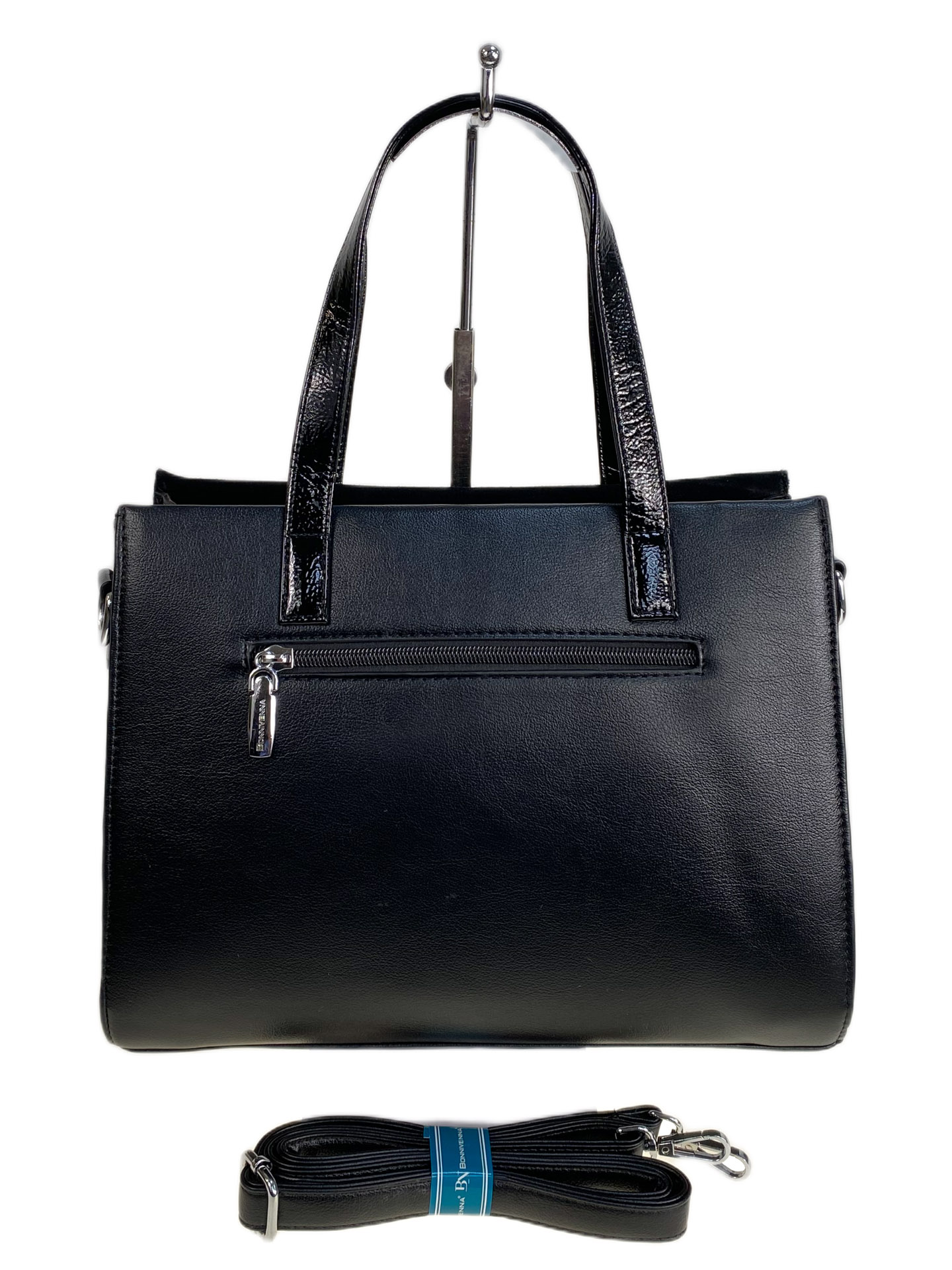 На фото 2 - Женская сумка из искусственной кожи и натуральной замши, цвет черный