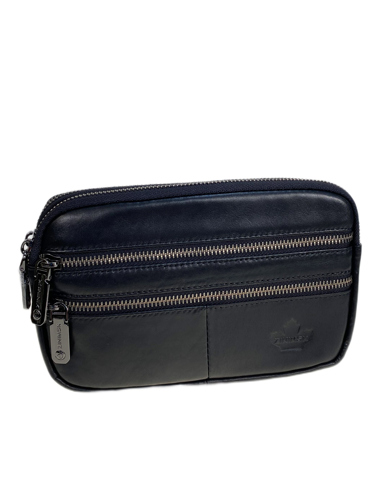 На фото 1 - Сумка мужская на пояс из натуральной кожи, цвет черный