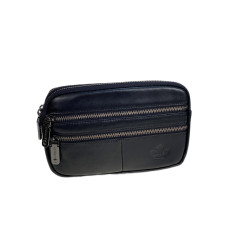 На фото 1 - Сумка мужская на пояс из натуральной кожи, цвет черный