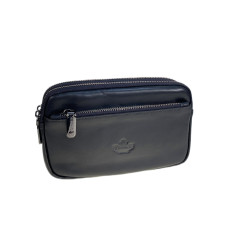 На фото 1 - Сумка мужская на пояс из натуральной кожи, цвет черный