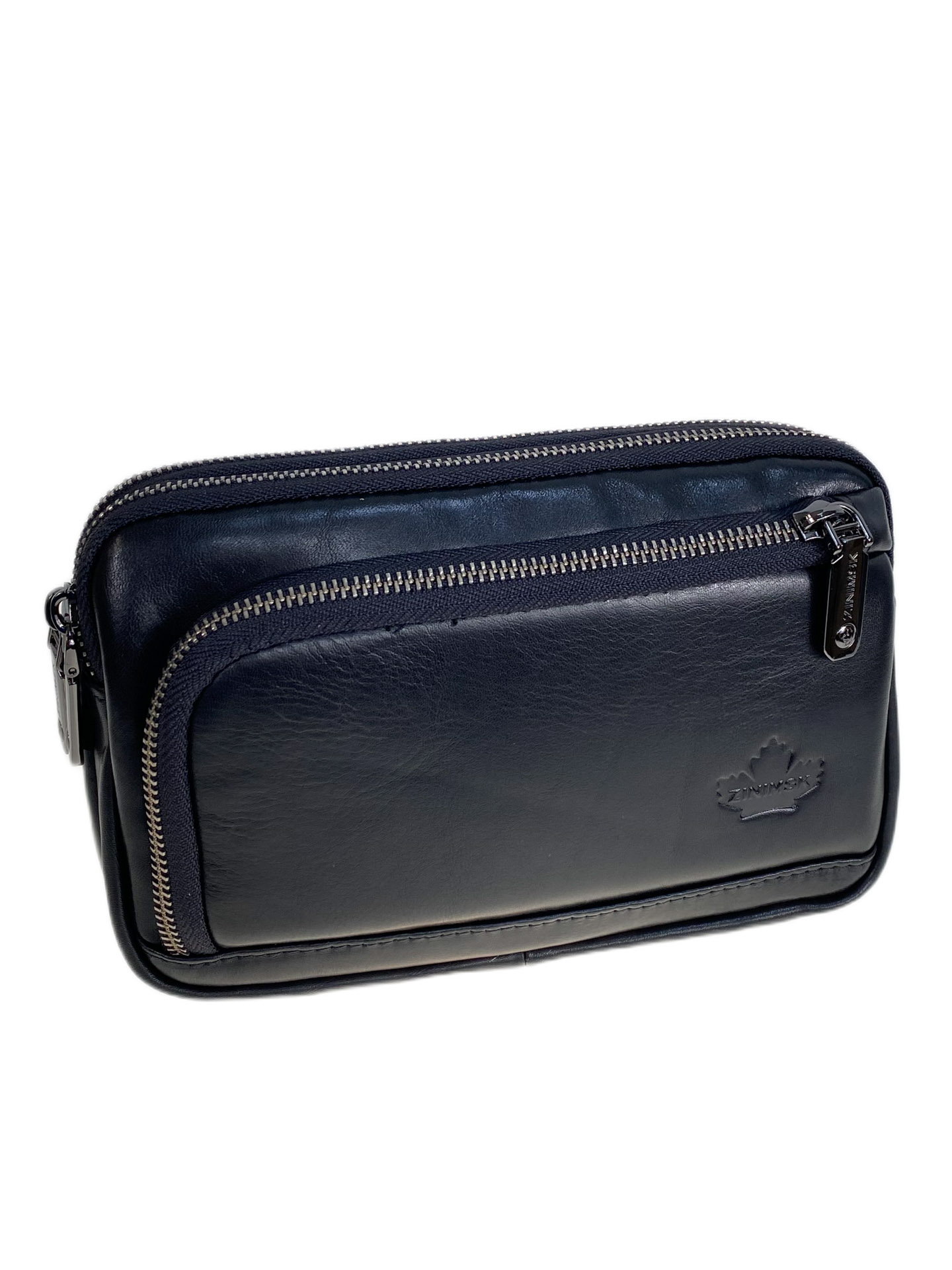 На фото 1 - Сумка мужская на пояс из натуральной кожи, цвет черный