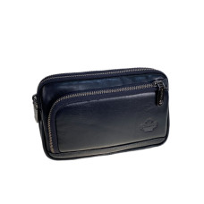 На фото 1 - Сумка мужская на пояс из натуральной кожи, цвет черный