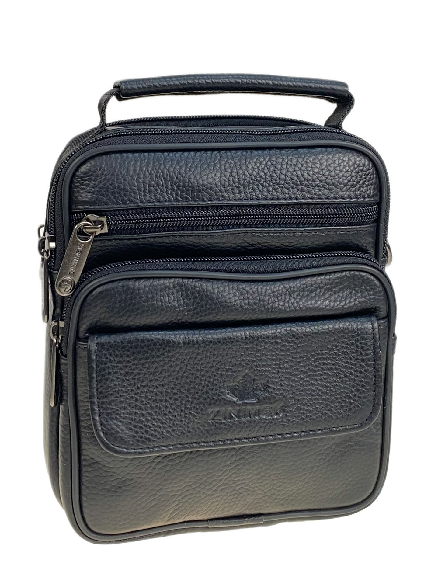 На фото 1 - Сумка мужская из натуральной кожи, цвет черный