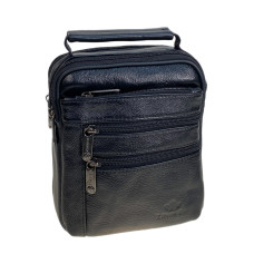 На фото 1 - Сумка мужская из натуральной кожи, цвет черный