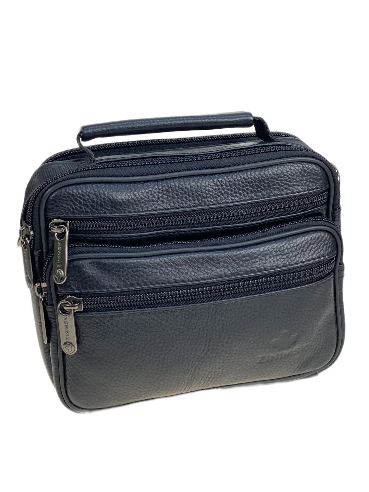 На фото 1 - Сумка мужская из натуральной кожи, цвет черный