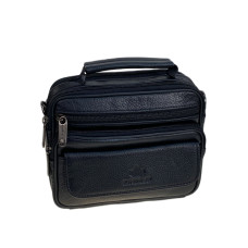 На фото 1 - Сумка мужская из натуральной кожи, цвет черный