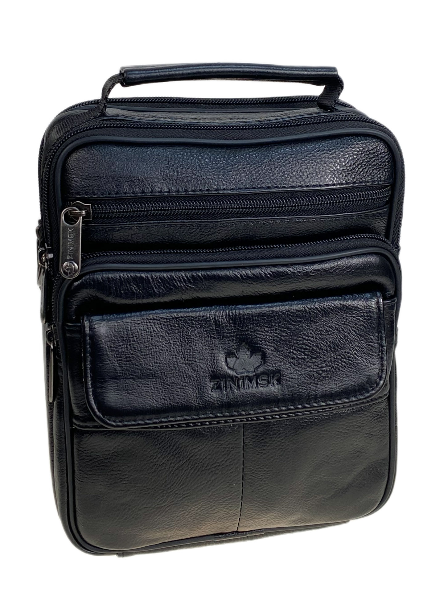 На фото 1 - Сумка мужская из натуральной кожи, цвет черный