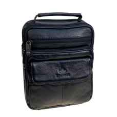 На фото 1 - Сумка мужская из натуральной кожи, цвет черный