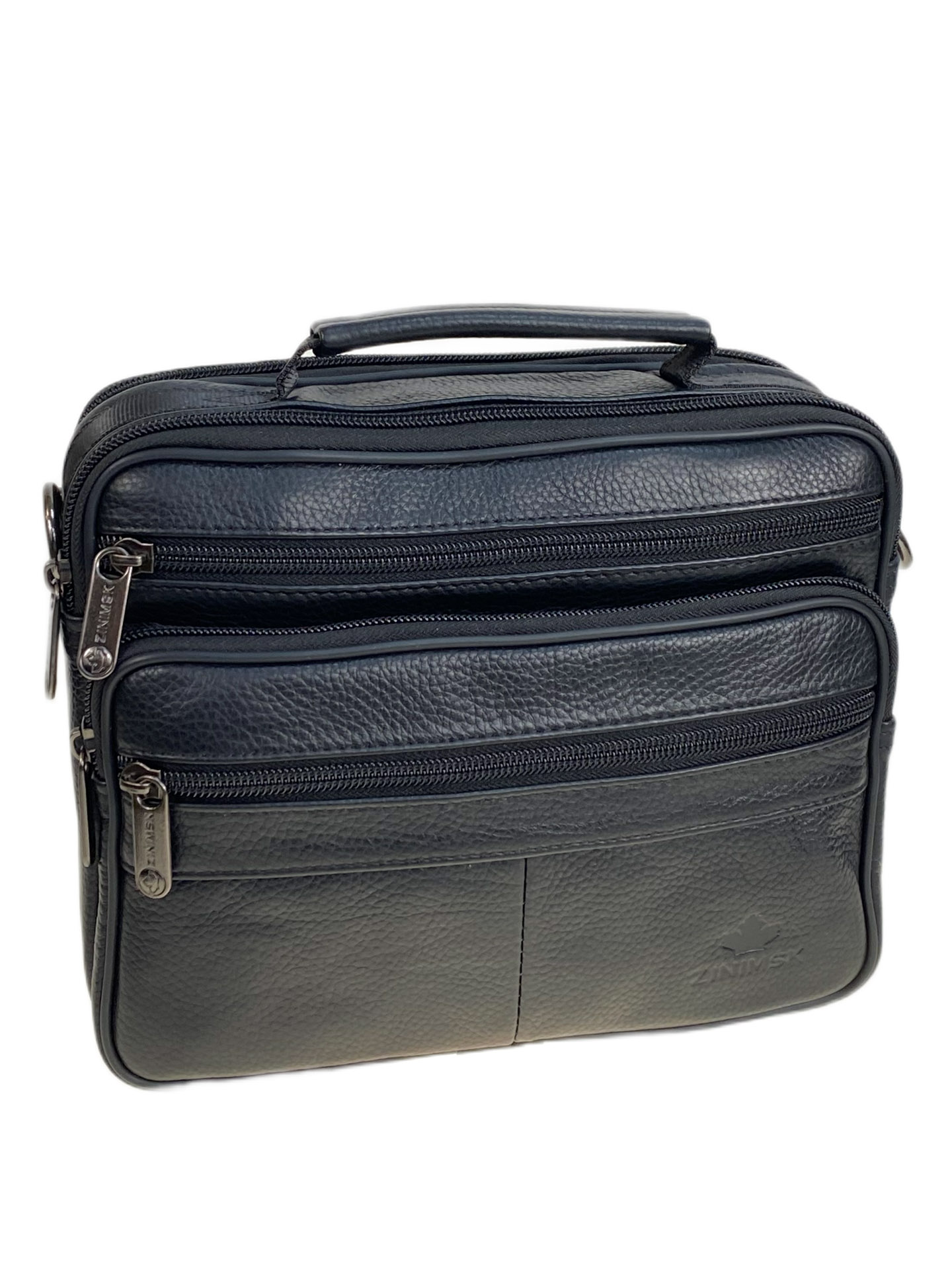 На фото 1 - Сумка мужская из натуральной кожи, цвет черный