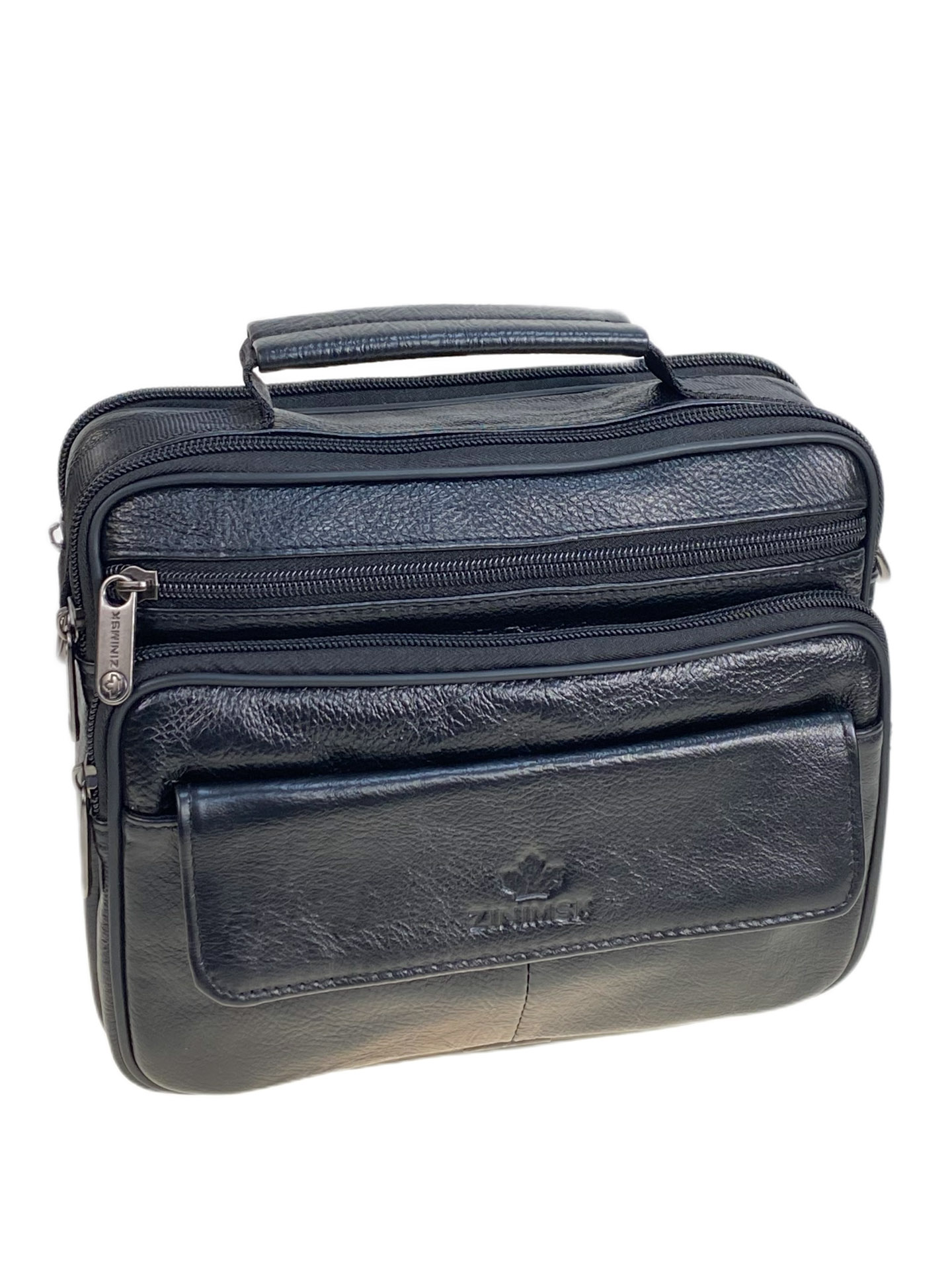 На фото 1 - Сумка мужская из натуральной кожи, цвет черный