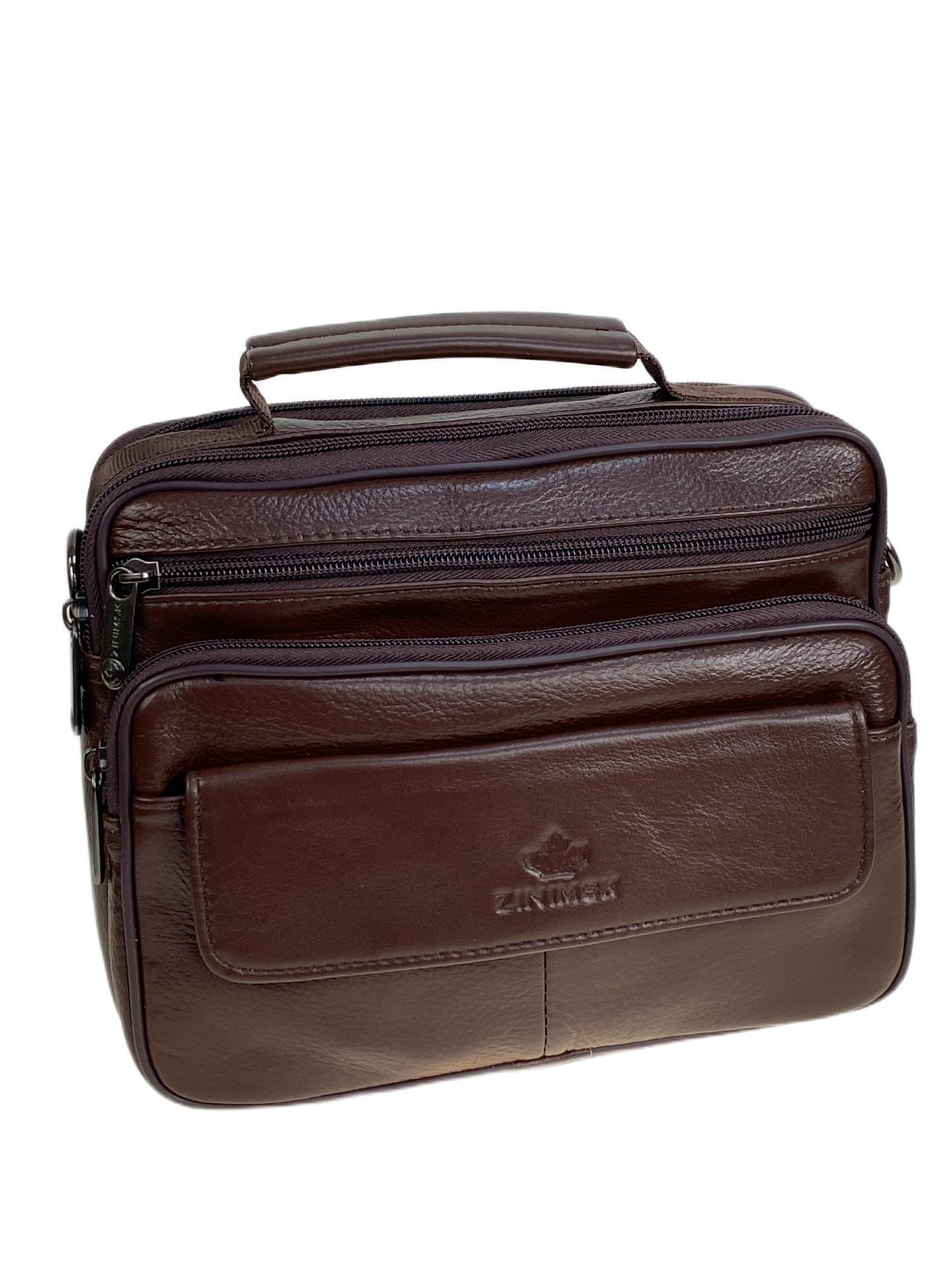 На фото 1 - Сумка мужская из натуральной кожи, цвет коричневый